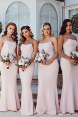 Sexy Strapless Long Pink Bridesmaid Dresses Satin Wedding Guest Dress MyChicDress