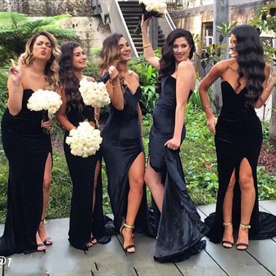 Sexy Sweetheart Mermaid Black Velvet Bridesmaid Dresses MyChicDress