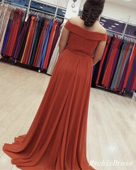 Sheath Off Shoulder Rust Chiffon Bridesmaid Dresses Rust Long Party Dress MyChicDress