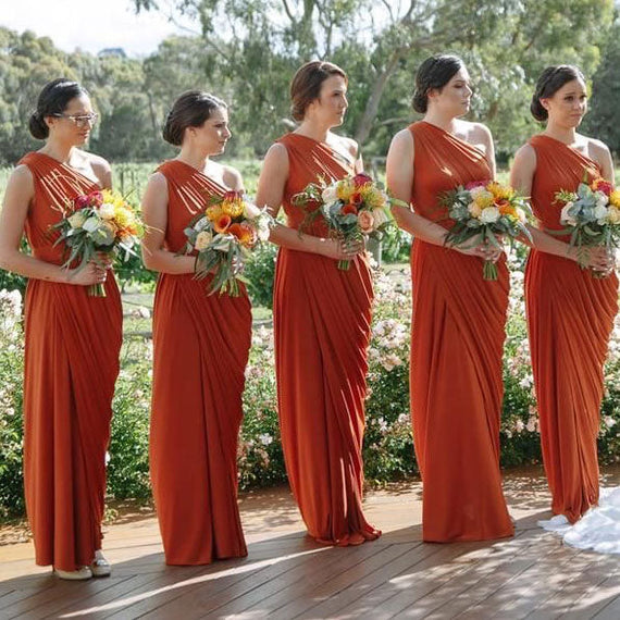 Orange bridesmaid dresses long hotsell