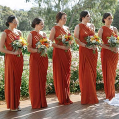 Sheath One Shoulder Orange Bridesmaid Dresses Ruffles MyChicDress