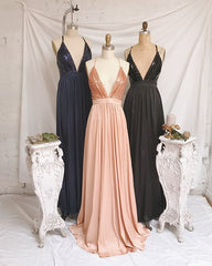 Sheath Rose Gold Bridesmaid Dresses Sequin V Neck Wedding Guest Dress MyChicDress