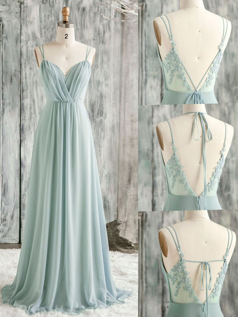 Sheath Sage Green Chiffon Bridesmaid Dresses lace V Neck Wedding Guest Dress MyChicDress