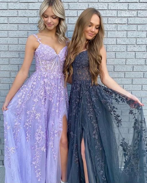 Sheath Sleeveless Corset Lace Prom Dresses Lilac Sweetheart Formal Dress MyChicDress