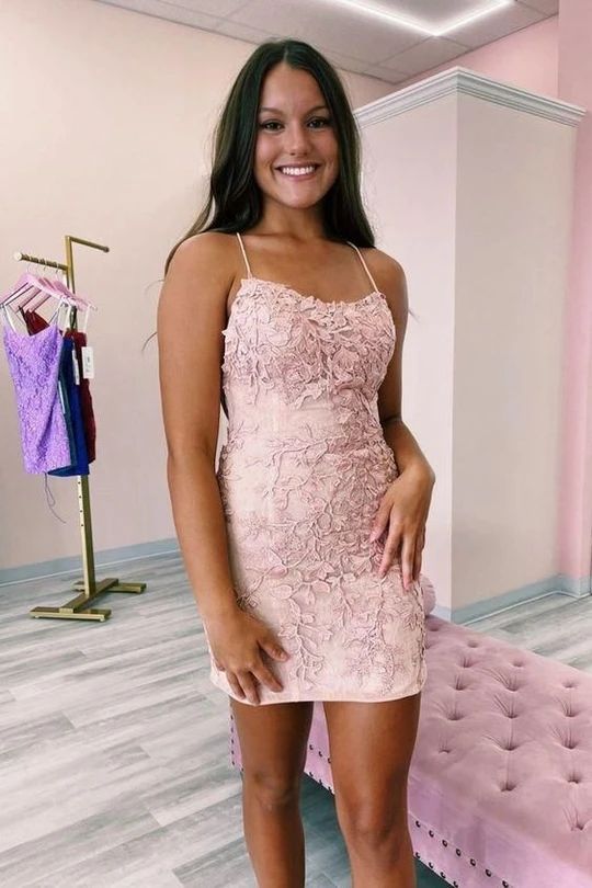 Sheath Tie Back Pink Short Prom Dress Dance Homecoming Dress MyChicDress