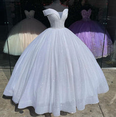 Shiny Ball Gown White Quinceanera Dresses Glitter Sequin Sweet 16 Dress Beads Corset MyChicDress