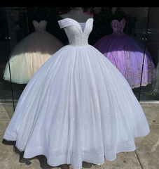 Shiny Ball Gown White Quinceanera Dresses Glitter Sequin Sweet 16 Dress Beads Corset MyChicDress