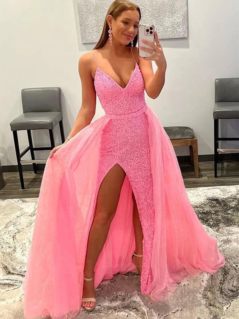 Sequins Hot Pink Prom Dresses Corset