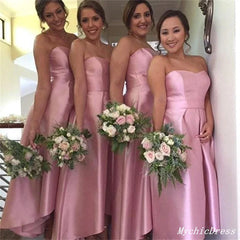 Short Hot Pink Satin Bridesmaid Dresses Sweeteart Simple Wedding Guest Dresses MyChicDress