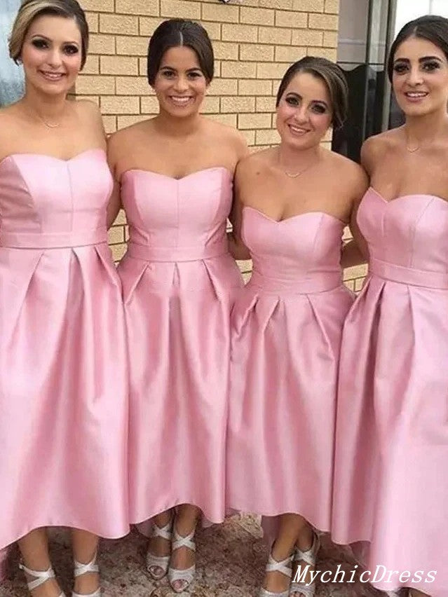 Short Hot Pink Satin Bridesmaid Dresses Sweeteart Simple Wedding Guest Dresses MyChicDress