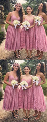 Short Lace Dusty Rose Bridesmaid Dresses Spaghetti Strap Sleeveless MyChicDress