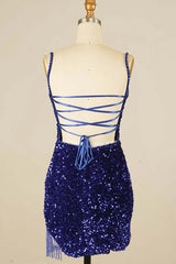 Short Plus Size Sequins Prom Dresses Royal Blue Mermaid Bodycon Spaghetti Straps MyChicDress