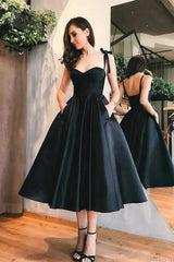 Simple A Line 2025 Black Homecoming Dresses Short Spaghetti Straps Hoco Dress MyChicDress