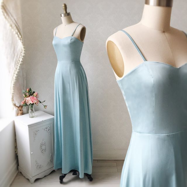 Simple Baby Blue Long Bridesmaid Dresses Straps Wedding Guest Dress MyChicDress