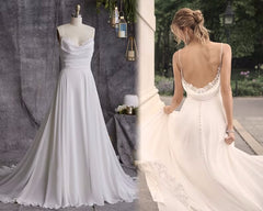 Simple Chiffon Beach Wedding Dresses Spaghetti Straps Sleeveless Ruched MyChicDress