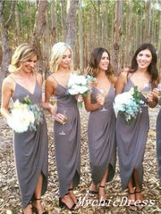 Simple Dark Grey Chiffon Bridesmaid Dresses V Neck Wedding Guest Dress UK US16 Same As Picture