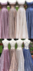 Simple Glitter Prom Dresses Spaghetti Strap Split Homecoming Dresses MyChicDress