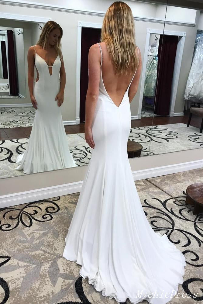 Simple Ivory Satin Beach Wedding Dresses UK Long Mermaid Maxi Dress MyChicDress