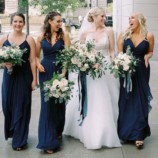 Simple Navy Blue Chiffon Bridesmaid Dresses Spaghetti Straps MyChicDress