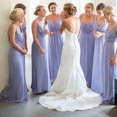 Simple Pleated Lavender Bridesmaid Dresses Long V-Neck Wedding Guest Dress MyChicDress