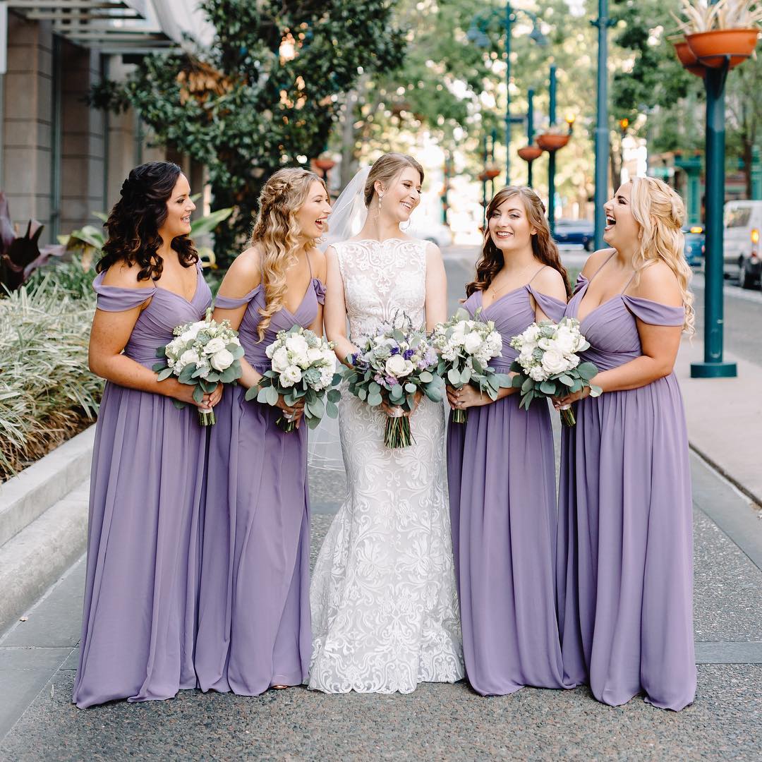 Simple Purple Chiffon Long Bridesmaid Dresses Off the Shoulder - MyChicDress