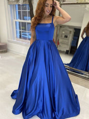 Simple Royal Blue Graduation Evening Dress Satin Long Formal Prom Dresses MyChicDress