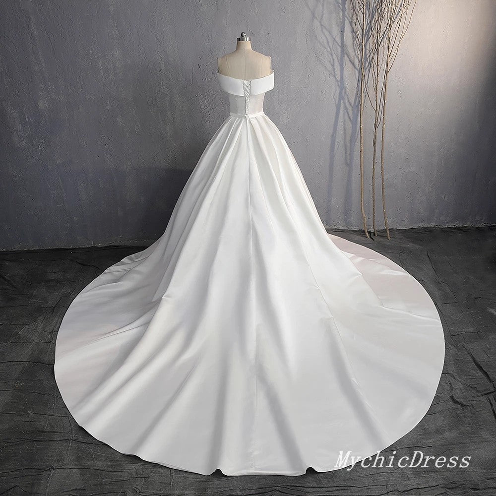 Simple Satin Wedding Dress Off the Shoulder Bridal Gown MyChicDress