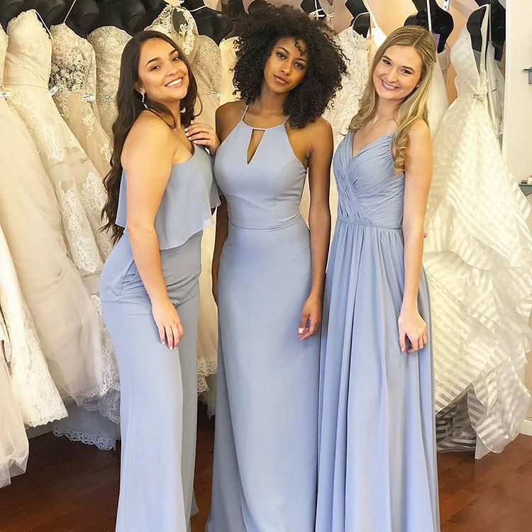 Simple Sheath Chiffon Convertible Dusty Blue Bridesmaid Dresses Long - MyChicDress