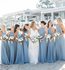 Simple Sheath Ruffles Long Dusty Blue Bridesmaid Dresses under 100 MyChicDress