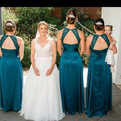 Simple Sleeveless Lace Jade Bridesmaid Dresses - MyChicDress