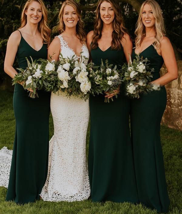 Simple Spaghetti Straps Chiffon Emerald Green Bridesmaid Dresses MyChicDress