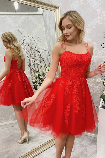 MyChicDress Simple Spaghetti Straps Red Lace Short Homecoming Dresses US16 Custom Color