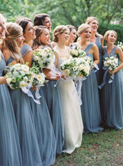 Simple Tulle Long Bridesmaid Dresses Dusty Blue under 100 MyChicDress