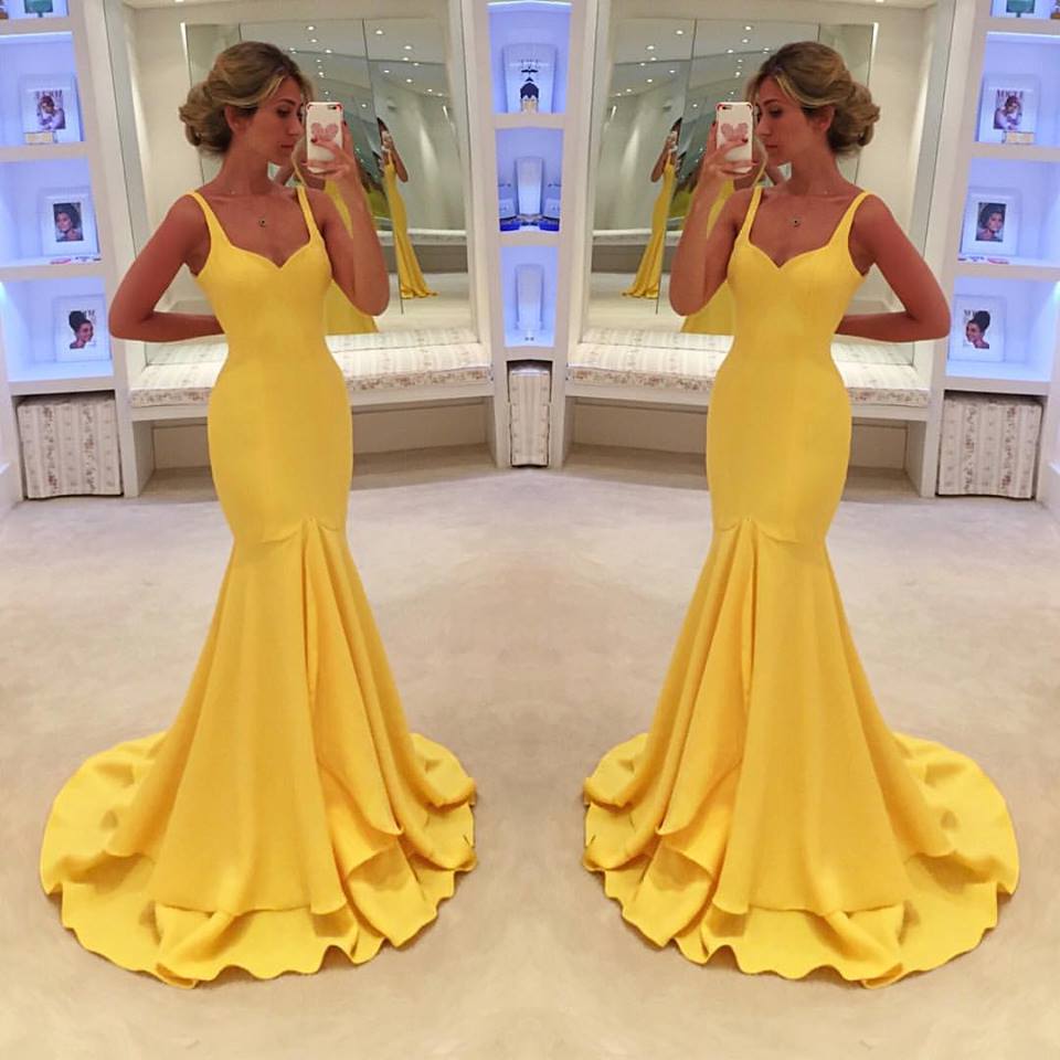 Simple Yellow Prom Dress,Mermaid Tiered Prom Dresses - MyChicDress