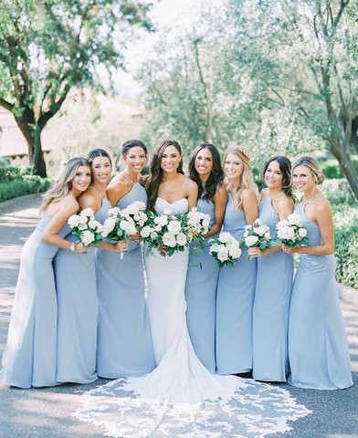 Simple Chiffon Halter Dusty Blue Bridesmaid Dresses under 100 – MyChicDress