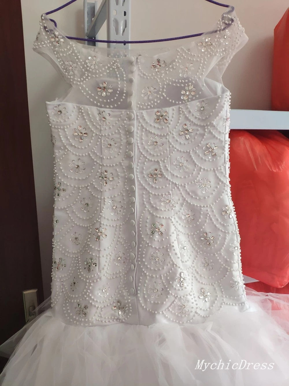 Sparkly Beaded Crystals Africa Wedding Dresses Mermaid with Ruffles MyChicDress