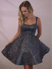 Sparkly Dark Grey Short Homecoming Dresses with Pocket MyChicDress