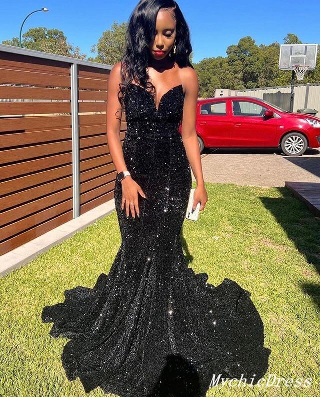 Sparkly Sequin Black Prom Dresses 2024 Long Evening Formal Dress Mermaid MyChicDress