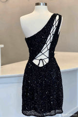 Hot One Shoulder Sparkly Homecoming Dress 2025 Sequin Tight Cocktail Dress