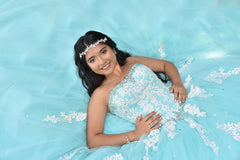 Sweet 16 Dresses Blue Tulle Sequined Strapless Lace Quinceanera Dresses MyChicDress