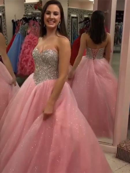 Sweet 16 Dresses Pink Sequin Ball Gown Quinceanera Dress MyChicDress