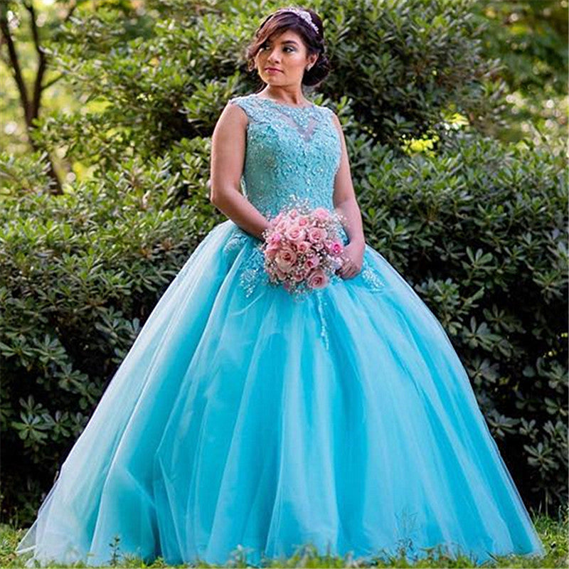 Sweet Jewel Beadings Long Blue Quinceanera Dresses MyChicDress