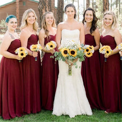 Sweetheart Burgundy Bridesmaid Dresses Chiffon Long Wedding Guest Dress MyChicDress