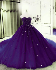 Sweetheart Crystals Prom Dresses Ball Gown Beaded Purple Quinceanera Dresses MyChicDress