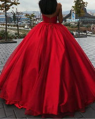 Sweetheart Strapless Red Ball Gown Quinceanera Dresses Satin Sweet 16 Dress MyChicDress