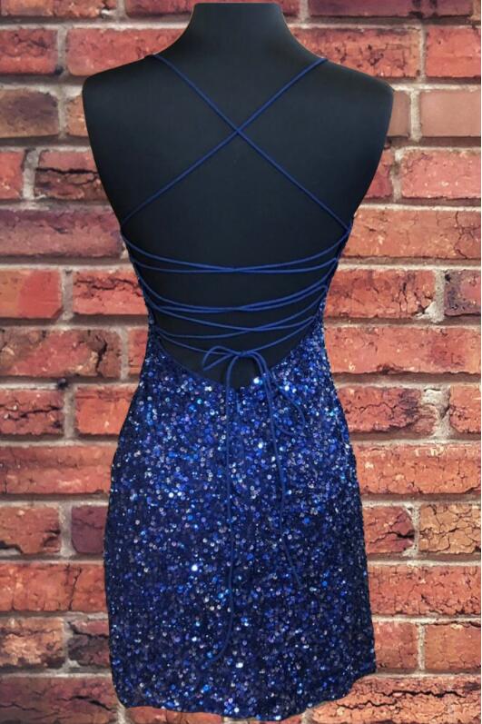 Tight Navy Blue Sequin 2025 Short Homecoming Dresses Party Dress MyChicDress