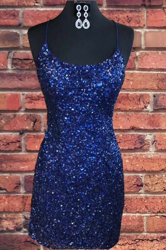 Tight Navy Blue Sequin 2025 Short Homecoming Dresses Party Dress MyChicDress