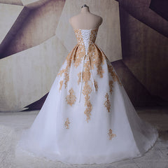 Vestido Gold Lace Appliques Wedding Dresses Princess Ball Gowns - MyChicDress