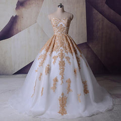 Vestido Gold Lace Appliques Wedding Dresses Princess Ball Gowns - MyChicDress