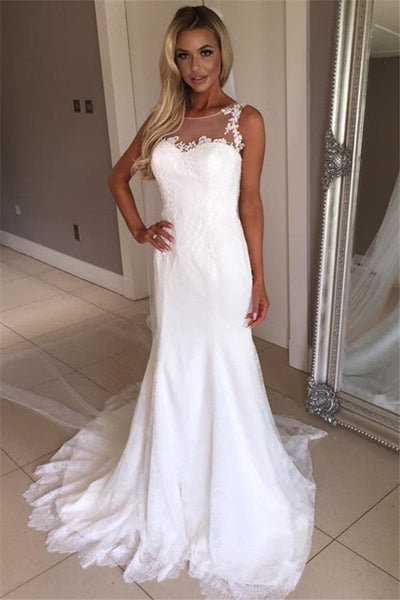 Gorgeous V Neck Backless Straps Mermaid Lace Wedding Dresses